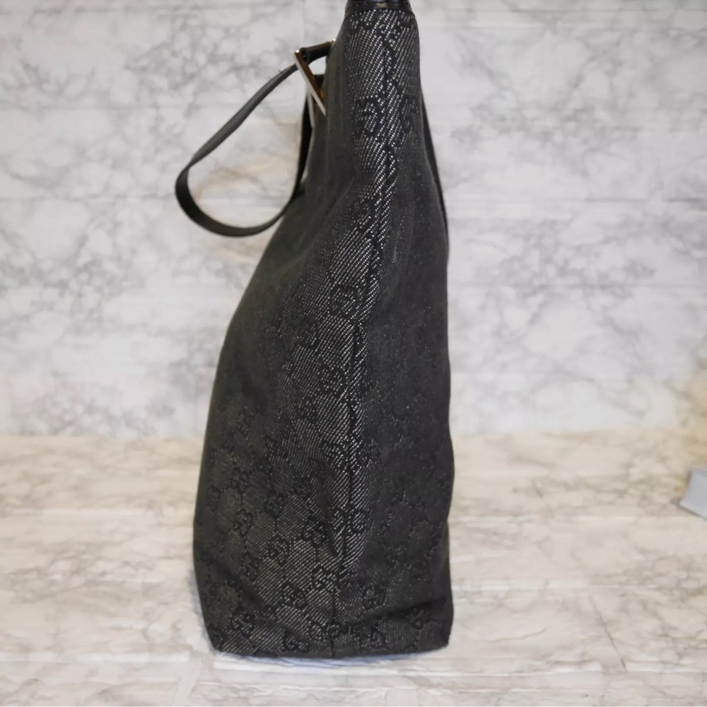 Gucci Black Denim Canvas GG Monogram Tote Bag - Picture 4 of 13